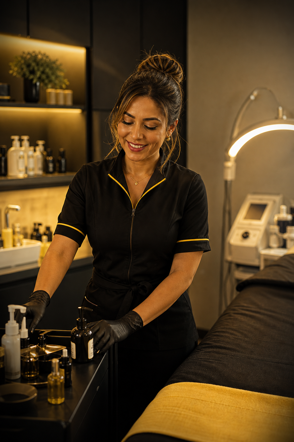 Empresária brasileira de estética feliz com o caixa sob controle